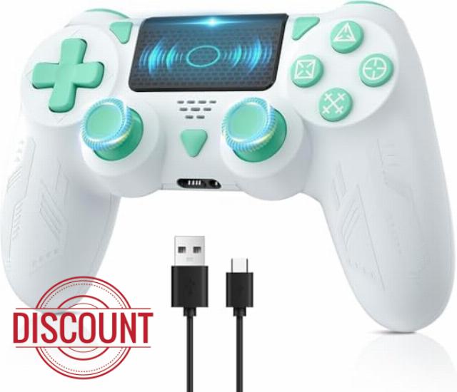 FOIRCEADAL Wireless Controller for Ps-4 Dual Vibration Wireless Gamepad with Turbo and 3.5mm Audio Jack/LED/Touch Pad for P-s4/Pro/Slim/Pc