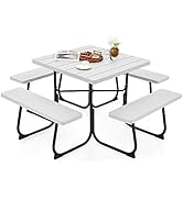 COSTWAY Aluminum Camping Table, 2 PCS Foldable Picnic Table with Extendable Design, Wood-grain Ta...