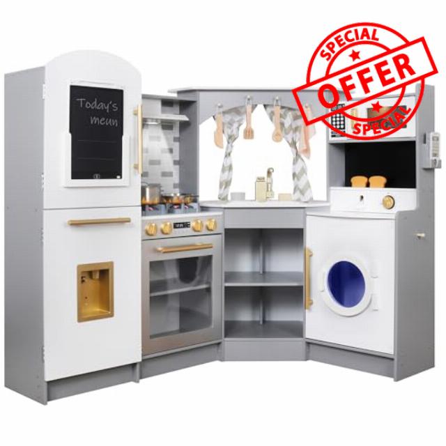 Large Wooden Corner Play Kitchen Sets with Ice Maker