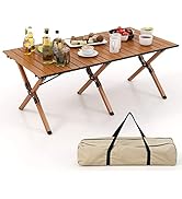COSTWAY 3 Piece Folding Picnic Table and Bench Set, Wooden Portable Camping Trestle Table Chairs,...