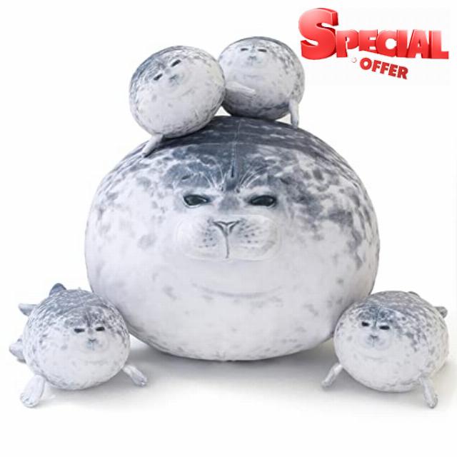SQEQE Chubby Seal Pillow Plush with 4 Baby Seal Plushies in her Tummy