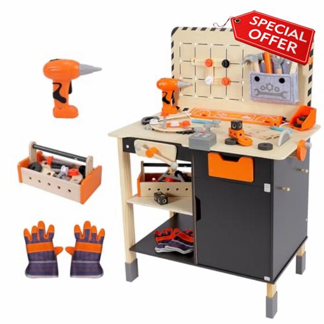 Kids Tool Set - Premium Wooden Toddler Tool Bench with Realistic Tools and Sound Effects