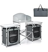 COSTWAY Folding Camping Sink Table, Fish Cleaning Cutting Station with 360°Rotatable Faucet, Scal...