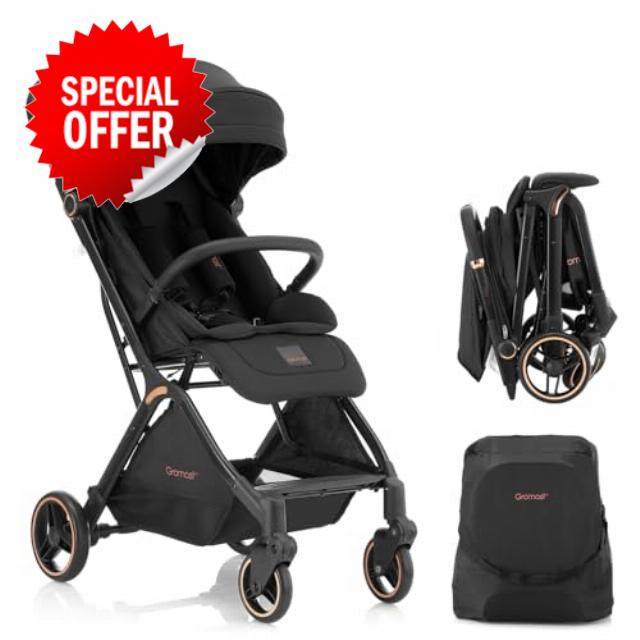 Gravity Folding Baby Stroller - Portable Toddler Stroller w/Adjustable Backrest & Canopy