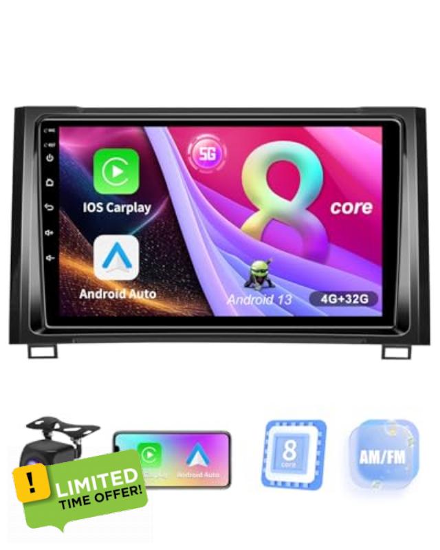 8 Core (4GB+32GB) Car Stereo Upgrade Radio for Toyota Tundra 2014 2015 2016 2017 2018 Android 13 GPS Navigation with Wireless Carplay Android Auto Support AM FM RSD Bluetooth 5.0
