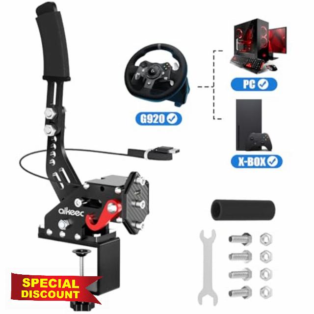 aikeec USB Handbrake Clamp for PC Sim Racing Games G25 G27 G29 T500 FANATECOSW DIRT RALLY Windows (Black