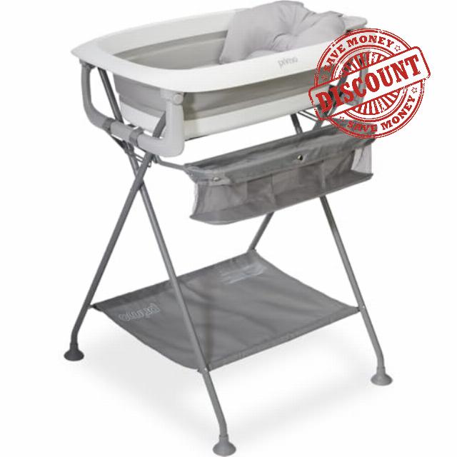 Primo SquishSplash Collapsible Baby Bath & Folding Bath Stand with Ergonomic Infant Bath Cushion For Newborns & Toddlers - Complete Baby Bathing Station - Compact Space Saving Design