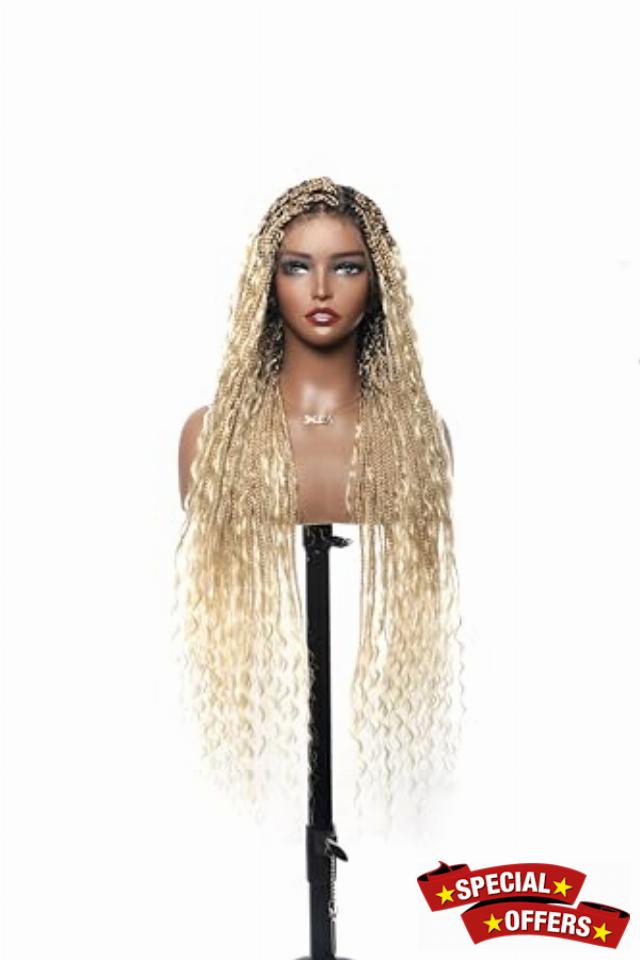 36" Knotless Boho Small Box Braided Wig High density Square Base HD Lace Lightweight 100 Strands Tangleless - Human Baby Hair