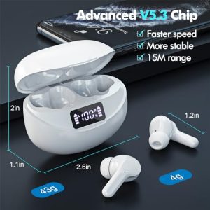 50H Playback Ear Buds with LED Digital Display for iOS/Andriod - White