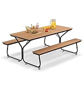 COSTWAY 8 Seater Picnic Table and Bench, All Weather Outdoor Dining Table Set with Built-in Bench...