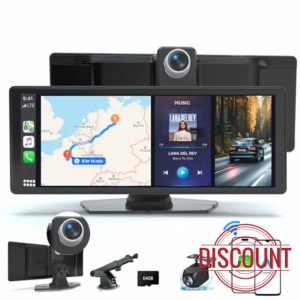 10.26'' Wireless Apple CarPlay & Android Auto Screen for Car with 4K Dash Cam