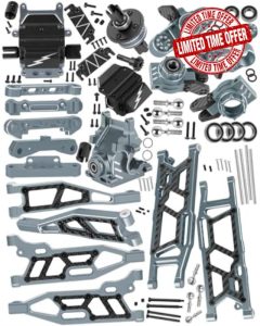 RC Front&Rear Suspension A-Arms Mount&Gearbox Case w/43T/10T Diff Gear&Steering Blocks Hub Stub Axle Carriers Upgrades Part for 1/8 Kraton (Also for V4&V5)/Notorious/Outcast 6S BLX