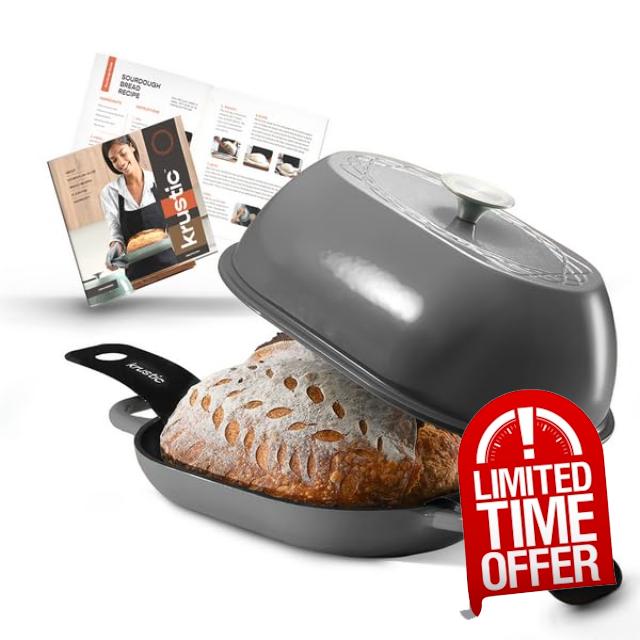 Enameled Cast Iron Dutch Oven for Professional Sourdough Bread Baking | 5.5 Quart Loaf Size Oval Cookware Pot with Lid | Triple-Layer Enamel Coating Pan with Non Stick Silicone Mat | Gray