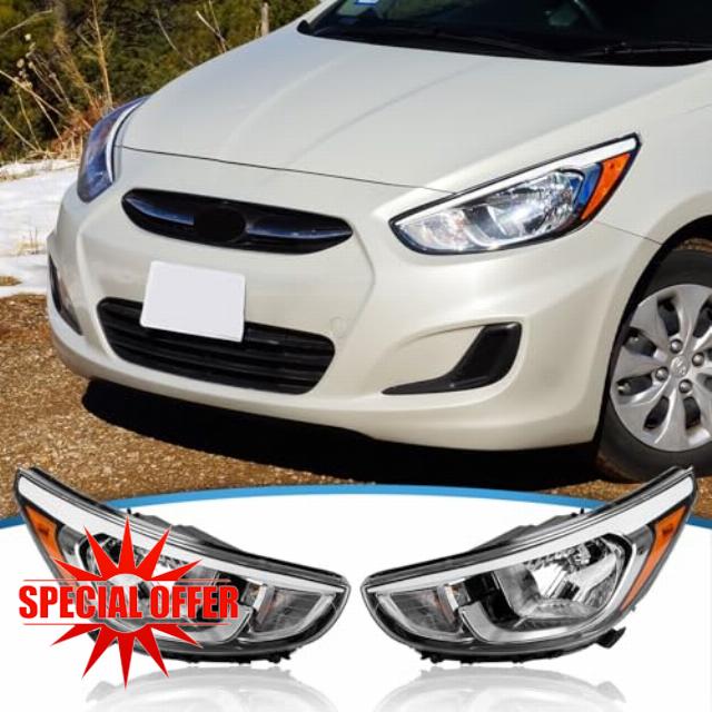 HeadLights Replacement for 2015-2017 Hyundai Accent Automotive Headlight Assemblies USA Version without Bulbs Passenger +Driver Side