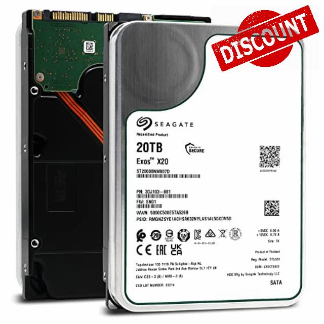 Seagate Exos X20 ST20000NM007D 20TB 7.2K RPM SATA 6Gb/s 3.5in Hard Drive (Renewed)