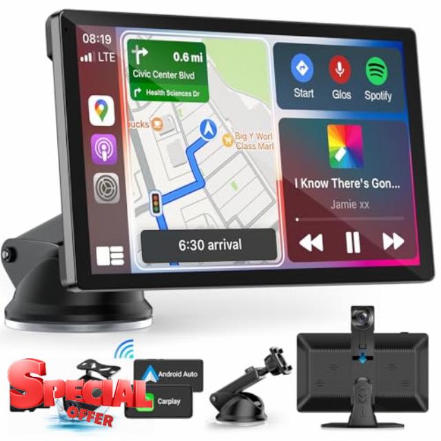 Wireless Carplay Screen for Car with 4K Dash Cam