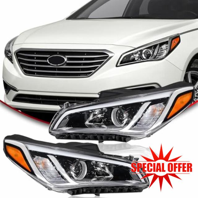 Headlights Assembly with Parking lamp Compatible with 2016 2017 Hyundai Sonata SE Halogen Headlight w/Bulbs Passenger & Driver Side (1 Pair)