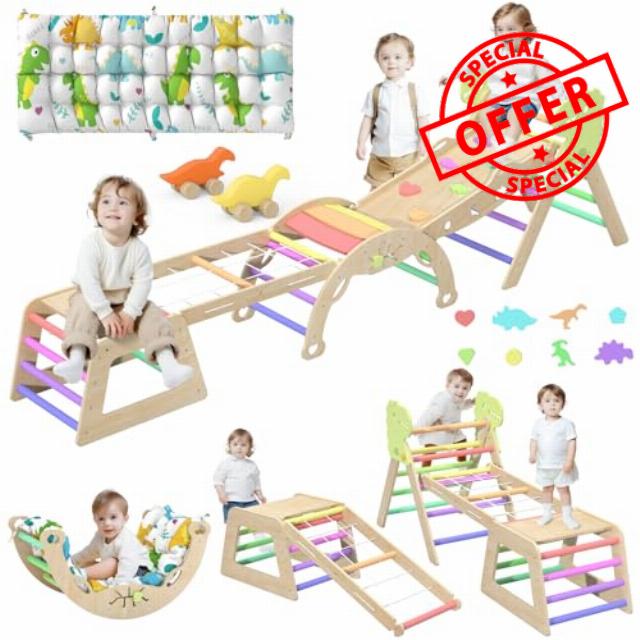 Large Pikler Triangle Set with Pillow Foldable Toddler Climbing Toys Indoor Climbing Toys for Toddlers Inside Montessori All in 1 Pikler Climbing Set with Maze