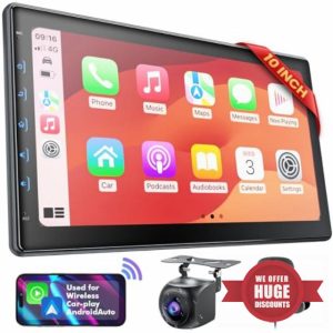 10 Inch IPS Touch Screen Double Din Car Stereo Compatible with Wireless Carplay