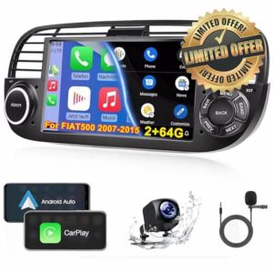 for Fiat 500 Stereo 2007-2015 Car Stereo with CarPlay & Android Auto 7 Inch IPS 2+64G with Mic Backup Camera GPS/WiFi/FM/USB/Mirror Link