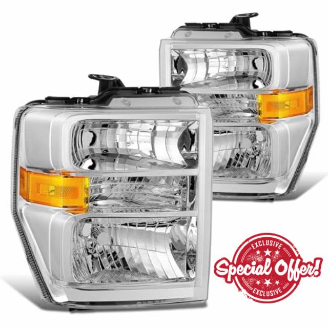 DNA MOTORING Headlamps Headlight Assembly Compatible With 08-14 Ford E150 08-21 E350 E450SD 16-21 F650 F750