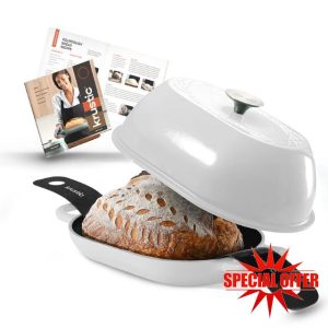 Enameled Cast Iron Dutch Oven for Professional Sourdough Bread Baking | 5.5 Quart Loaf Size Oval Cookware Pot with Lid | Triple-Layer Enamel Coating Pan with Non Stick Silicone Mat | White