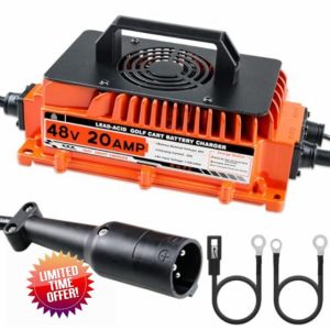 48 Volt Golf Cart Battery Charger for Club Car 48V 20 AMP Golf Cart Charger with 3-Pin Round Plug 1250W Lead-Acid Battery Charger