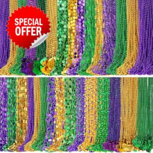1500 Pcs Mardi Gras Beads Necklaces Bulk Purple Gold Green Mardi Gras Decorations Beads Necklaces for Masquerade Costume Party Carnival Parade Decorations St Patrick Day Celebrations Supplies