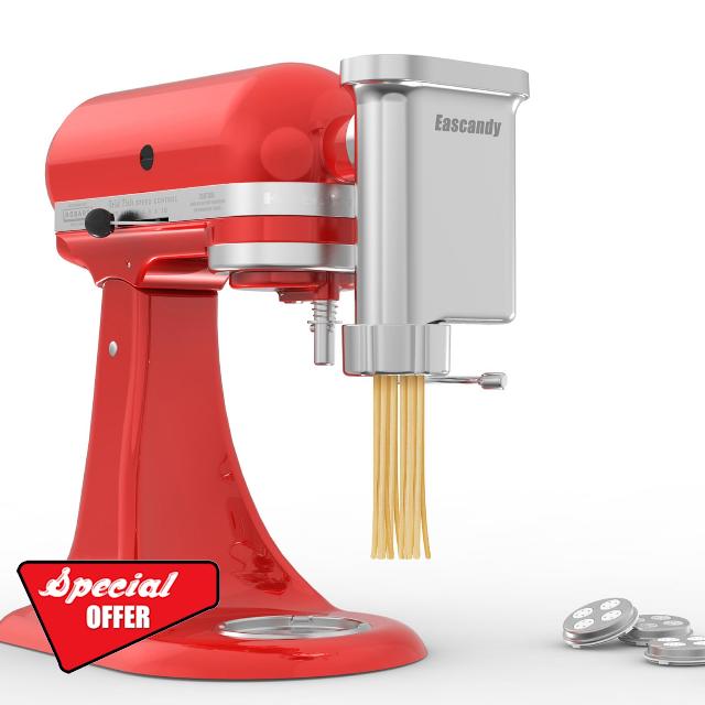 Metal Gourmet Pasta Press Attachment for KitchenAid Stand Mixer – Durable Metal Pasta Maker Attachment with 5 Interchangeable Plates for Fresh Homemade Pasta