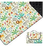 Outplea Large Zoo Picnic Blanket Waterproof Foldable, 200x200 cm Outdoor Blankets Portable Compac...