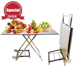 Outdoor Stainless Steel Folding Table with Wheels