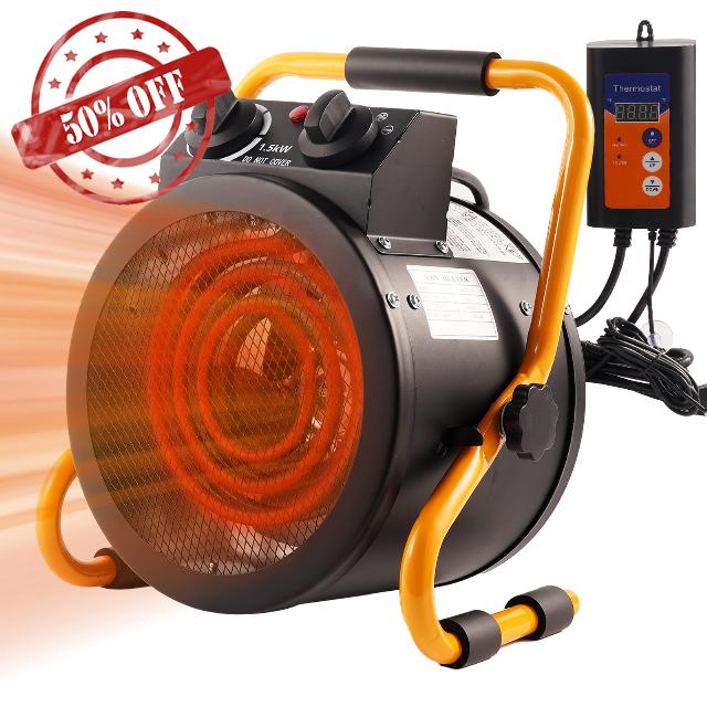 Greenhouse Heater with Digital Thermostat Portable 1500W Space Heater Fan for Garage