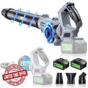 Leaf Blower - 150000RPM Electric Cordless Leaf Blower - 2 X 4.0Ah Batteries and Charger - 3 Speed Mode - 21V Lightweight Leaf Blower Cordless for Patio Cleaning