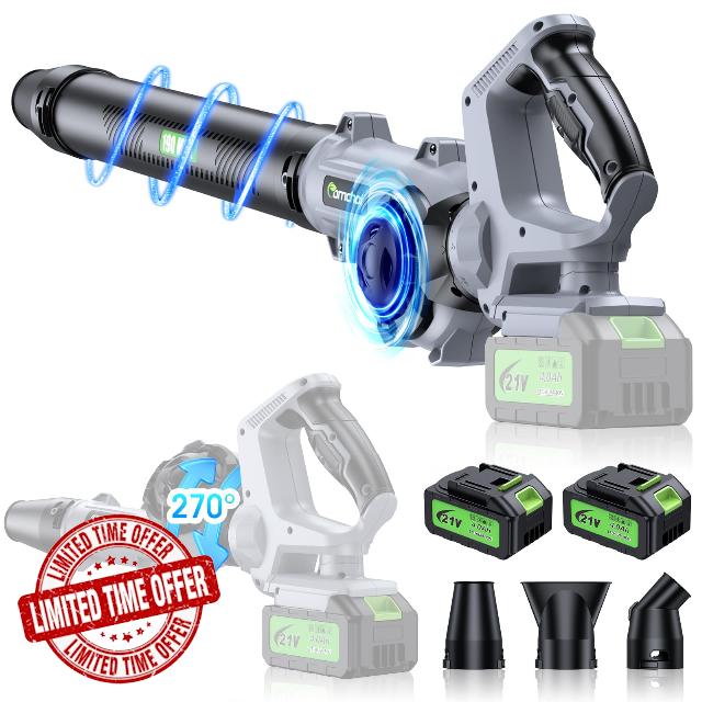 Leaf Blower - 150000RPM Electric Cordless Leaf Blower - 2 X 4.0Ah Batteries and Charger - 3 Speed Mode - 21V Lightweight Leaf Blower Cordless for Patio Cleaning