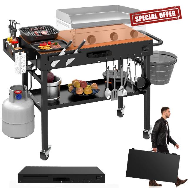 Portable Outdoor Grill Table with Wheels