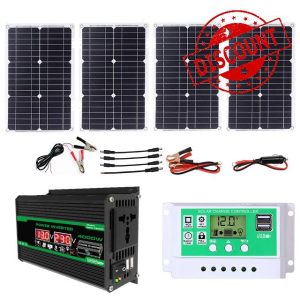 Complete Solar Inverter Kit 4000W Rv Solar Panel Kit Includes 50A Controller And100W Solar Panel Suitable for Home and Outdoor Power Generation(Black