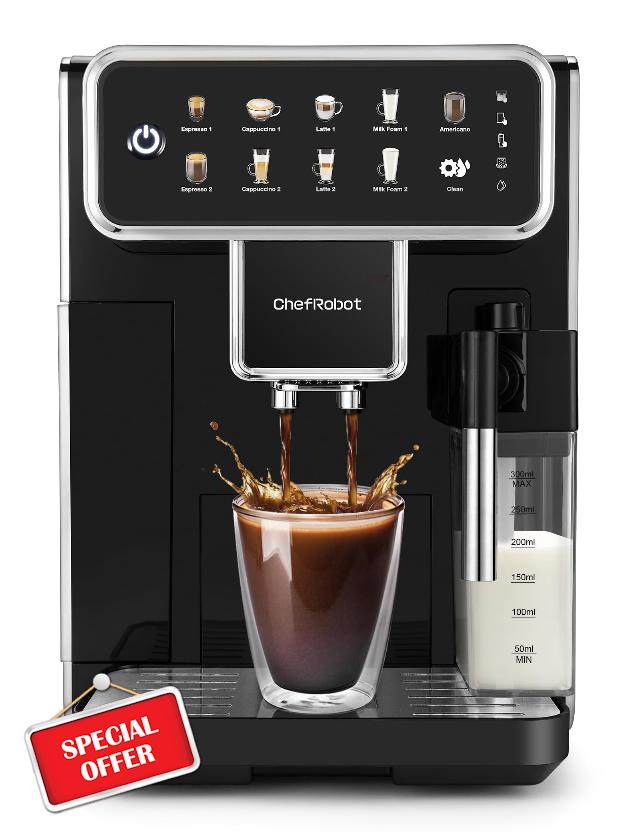Automatic Espresso Machine Coffee Maker 12 Cup with Grinder Cappuccino Latte Americano Machine with Milk Frother for Home/Office