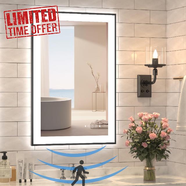24 x 36 Inch LED Bathroom Mirror with Black Frame