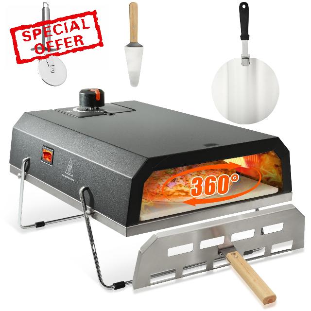 SafBbcue Outdoor Pizza Oven Stove Portable Propane Pizza Maker Gas Powered with Stone Baffle Door Peel and Cutter Gas Cooker for Any Outdoor Kitchen Outside Camp Backyard Party Cooking
