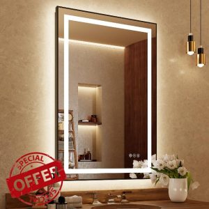 LED Bathroom Mirror with Black Frame: 24"x36" Wall Vanity Mirrors with Lights Front and Backlit