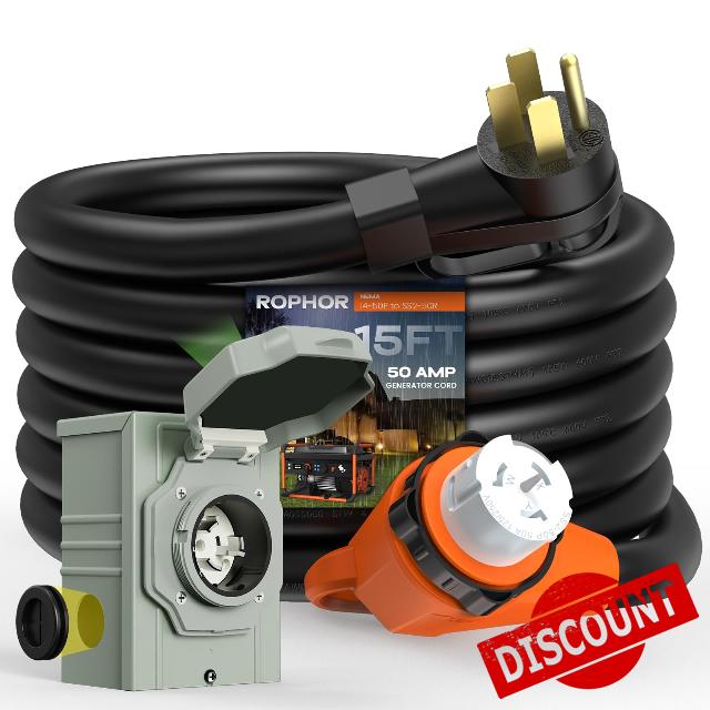 50 Amp Generator Cord and Pre-Drilled Power Inlet Box
