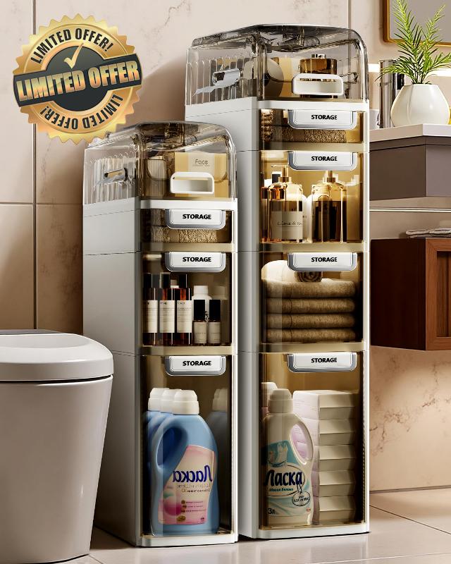 3-Tiers Slim Bathroom Storage Cabinet – Space-Saving Vertical Organizers and Storage with Adjustable Shelves