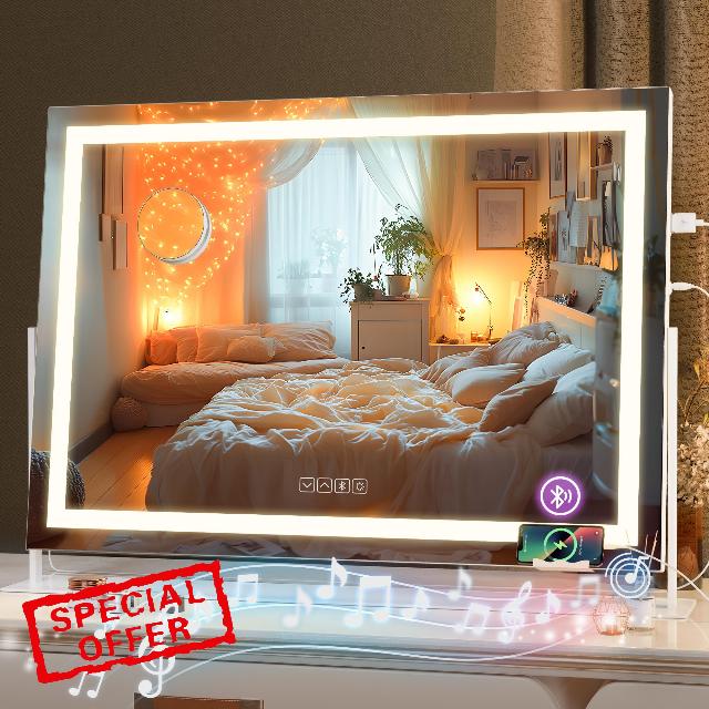 Hasipu Vanity Mirror with Lights and Bluetooth Speaker