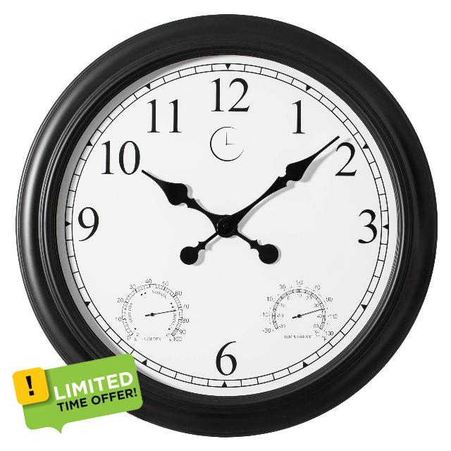 Clockswise Non-Ticking Quartz Wall Clock with Thermometer & Hygrometer Battery Operated Analog Clock for Temperature & Humidity Monitoring Ideal for Home Office School (Black Decorated Frame