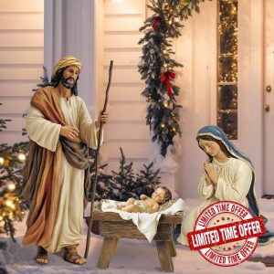 3 Pcs Metal Outdoor Nativity Scene Set Large 48.9" Tall Holy Family Outdoor Decorations with Sturdy Stakes Jesus Joseph Mary Yard Signs for Christmas Holiday Lawn Home Garden Decor