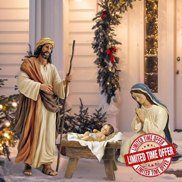 3 Pcs Metal Outdoor Nativity Scene Set Large 48.9" Tall Holy Family Outdoor Decorations with Sturdy Stakes Jesus Joseph Mary Yard Signs for Christmas Holiday Lawn Home Garden Decor