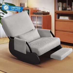 FelixKing Nursery Rocking Chair - Upholstered Glider Rocking Chair Adjustable Backrest - Modern Cozy Recliner Chair with Footrest & Side Pocket - Rocking Accent Chair for Living Room/Outdoor/Porch