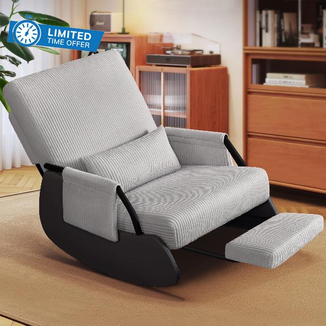 FelixKing Nursery Rocking Chair - Upholstered Glider Rocking Chair Adjustable Backrest - Modern Cozy Recliner Chair with Footrest & Side Pocket - Rocking Accent Chair for Living Room/Outdoor/Porch