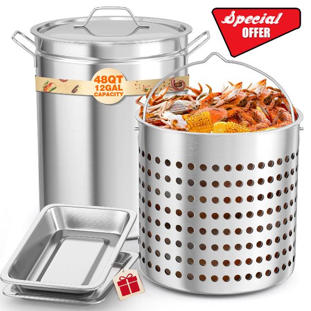 PYY Seafood Boil Pot - 48 QT Boil Pot Turkey Fryer with Drainer & Lid