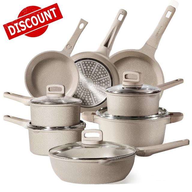 CAROTE 13pcs Kitchen Pots and Pans Set non stick